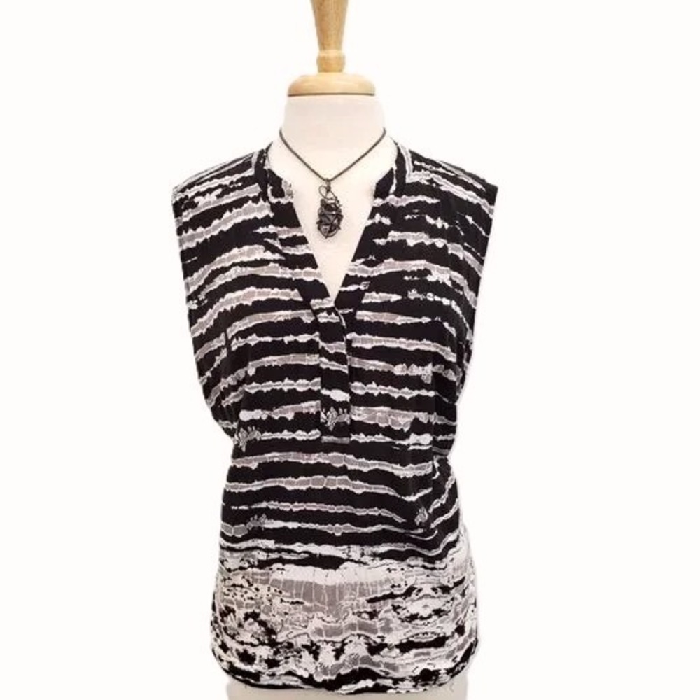Rose & Thyme Womens 3X Black White Striped Tie Dye Tank Top Sleeveless Boho